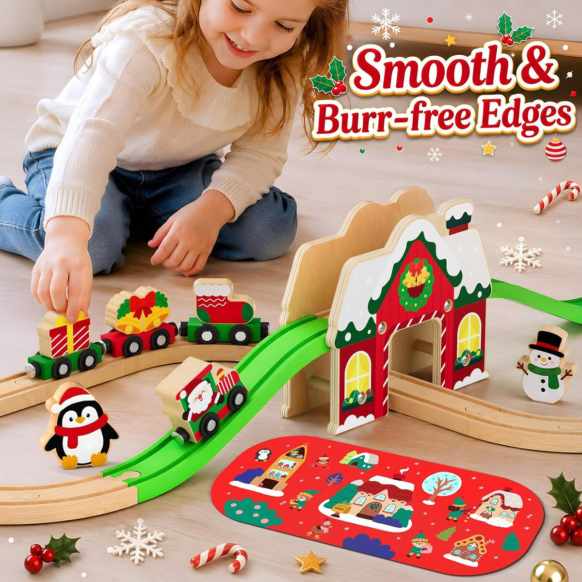 Juego de tren de madera de Navidad para niños, juguetes con manual de instrucciones (idioma español no garantizado), juguetes educativos STEM, regalos de Navidad
