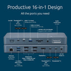 Kensington SD5900T - Estación de acoplamiento DisplayLink Thunderbolt 4, Quad 4K para MacBook Pro/Air M1/M2/M3/M4 con chipsets Pro y Max, 100 W PD, HDMI/DP/TB4, ranuras para tarjetas SD/Micro SD, azul