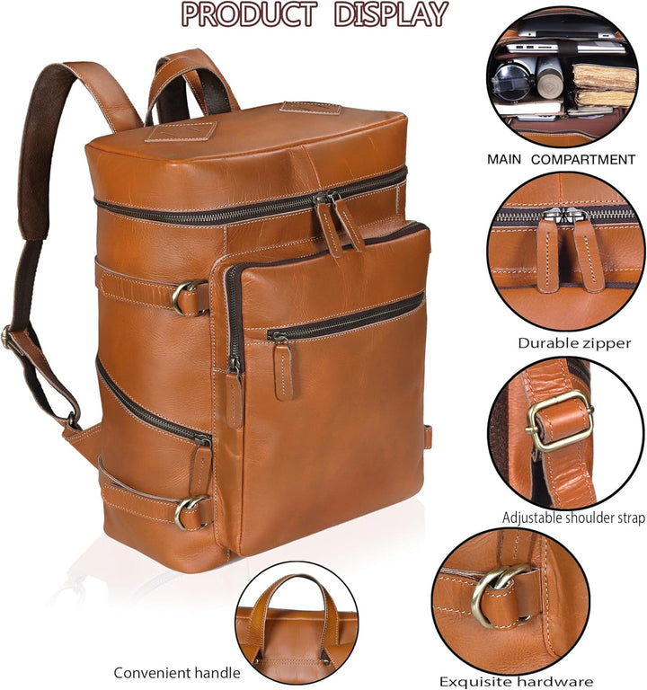 HLC Mochila de cuero genuino para computadora portátil para hombres...