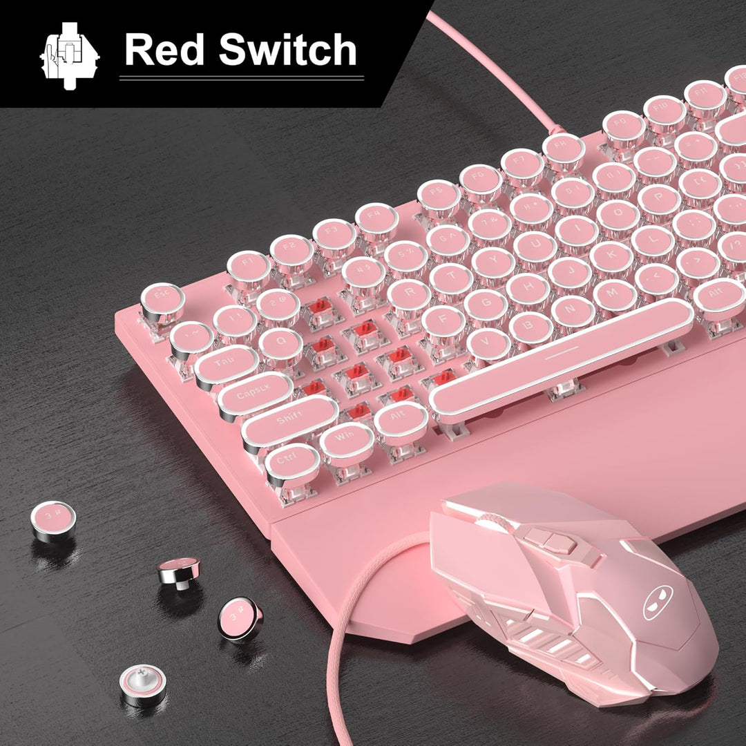 Combo de teclado y mouse estilo máquina de escribir rosa retro, bon...