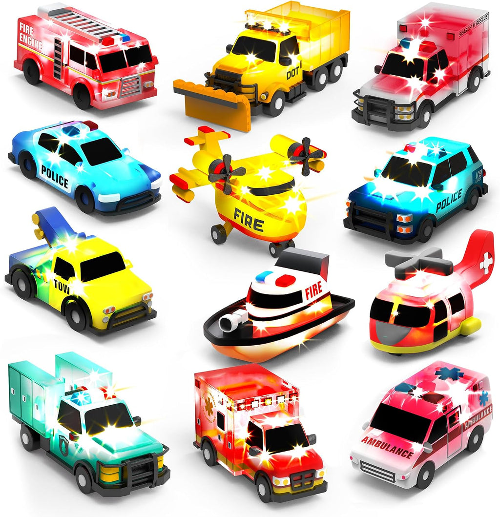 Tub Works® Emergency™ Cars - Juguetes de baño iluminados, paquete de 12 | Juguetes iluminados activados por agua que parpadean y cambian de color | Juguetes de baño para bebés y niños pequeños de fácil agarre | Juguetes sensoriales con luces de baño para