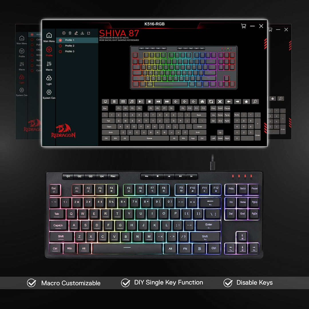 Redragon K516 Shiva TKL Teclado de membrana RGB con cable para jueg...