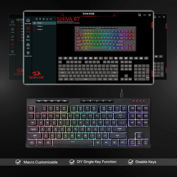 Redragon K516 Shiva TKL Teclado de membrana RGB con cable para jueg...