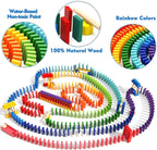 Migargle Juego de dominó de madera de 1200 piezas con 11 bloques de dominó adicionales y bolsa de almacenamiento, juego de carreras de dominó a granel para niños, juguete educativo con temática de dominó