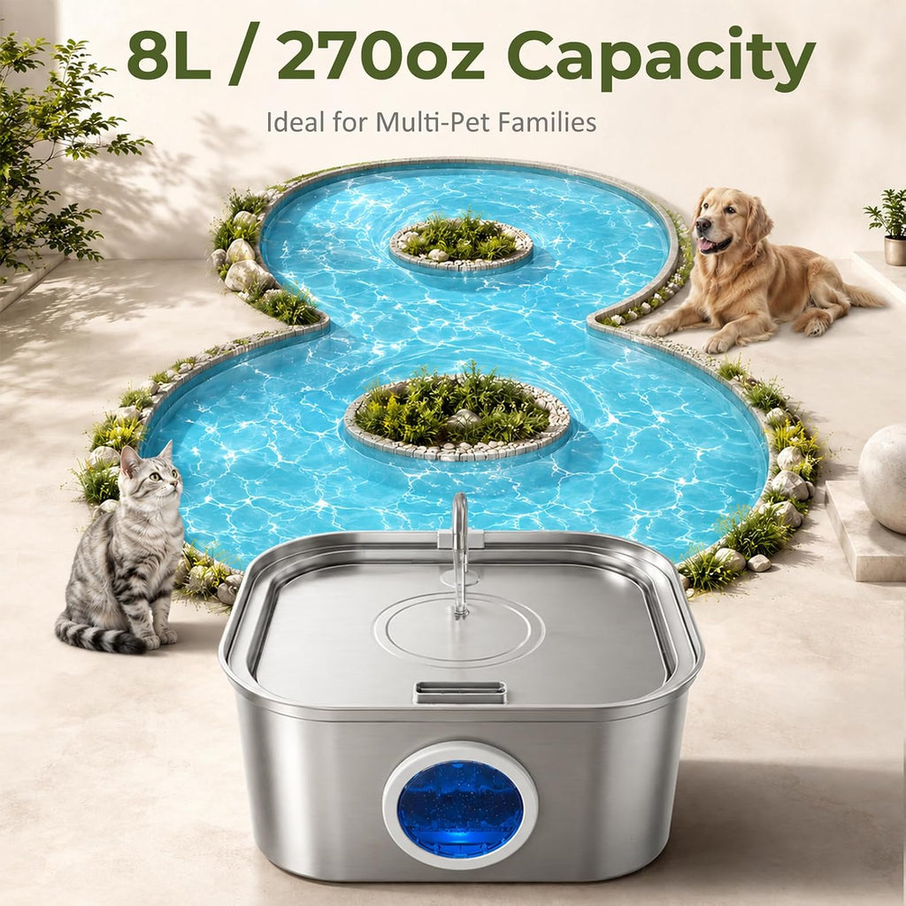 Fuente de agua para perros grandes, cuenco de acero inoxidable para perros