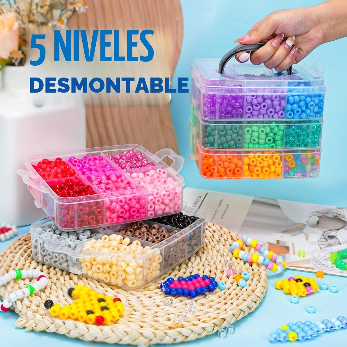 Gionlion Más de 6000 cuentas de poni en 30 colores surtidos, incluye cuentas que brillan en la oscuridad, cuentas Kandi para hacer joyas, pulsera de la amistad, cuentas de pelo de 0.236 x 0.315 pulgadas para trenzas en embalaje resistente a los golpes