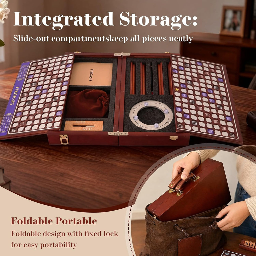 Madera maciza: juego de mesa de crucigramas de lujo con tablero giratorio