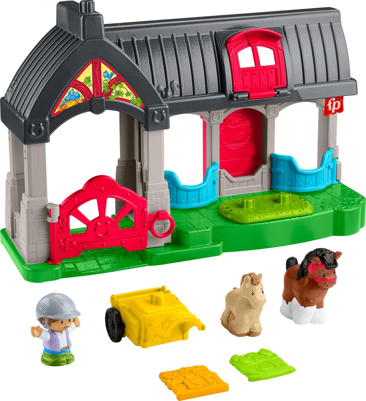 Fisher-Price Little People juego de juguetes para niños pequeños con caballos amistosos, establo con sonidos, figuras y accesorios para niños de 1+ años