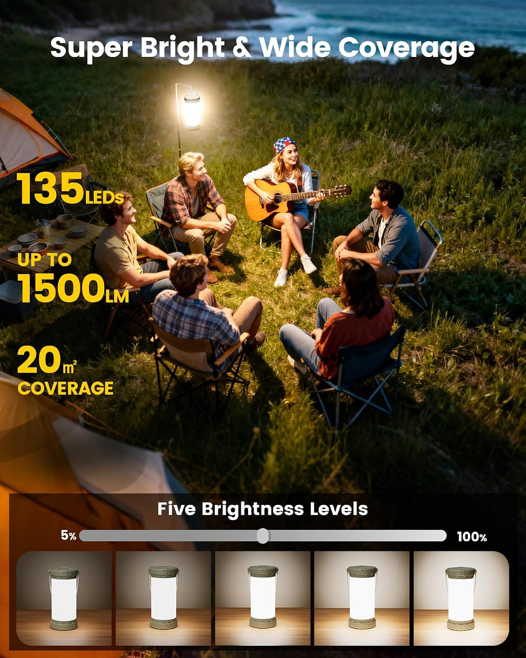 Lámpara Glocusent - Linterna LED recargable para acampar, luz de camping con 5000