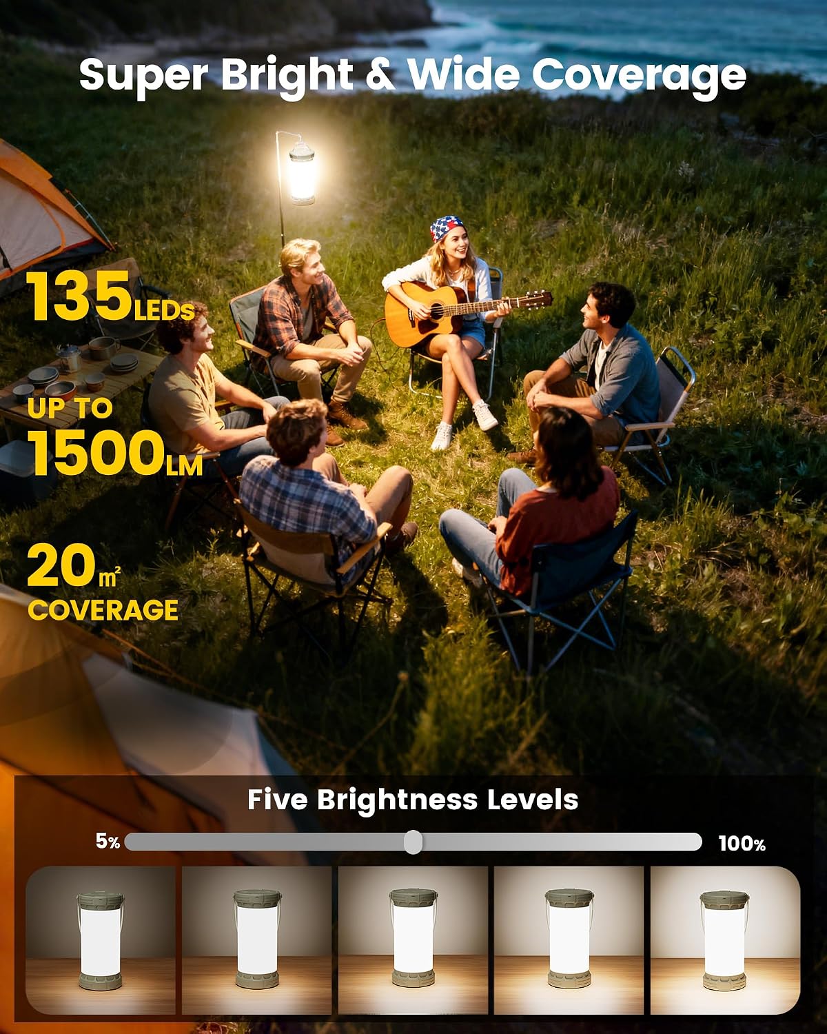 Lámpara Glocusent - Linterna LED recargable para acampar, luz de camping con 5000