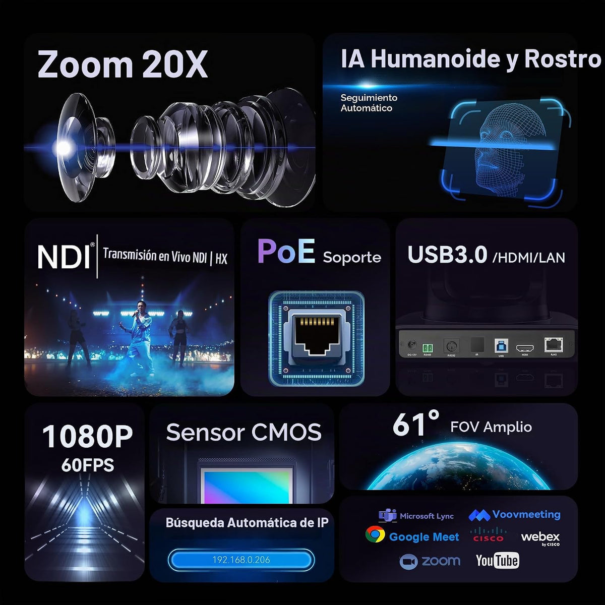 Tenveo Paquete de cámara PTZ/Kits - Cámara PTZ de seguimiento automático NDI AI de 20X (3 piezas) con HDMI/USB3.0/LAN (PoE), controlador de joystick NDI PTZ y mezclador de conmutador de video HDMI 4K + SDI para transmisión de gran rendimiento
