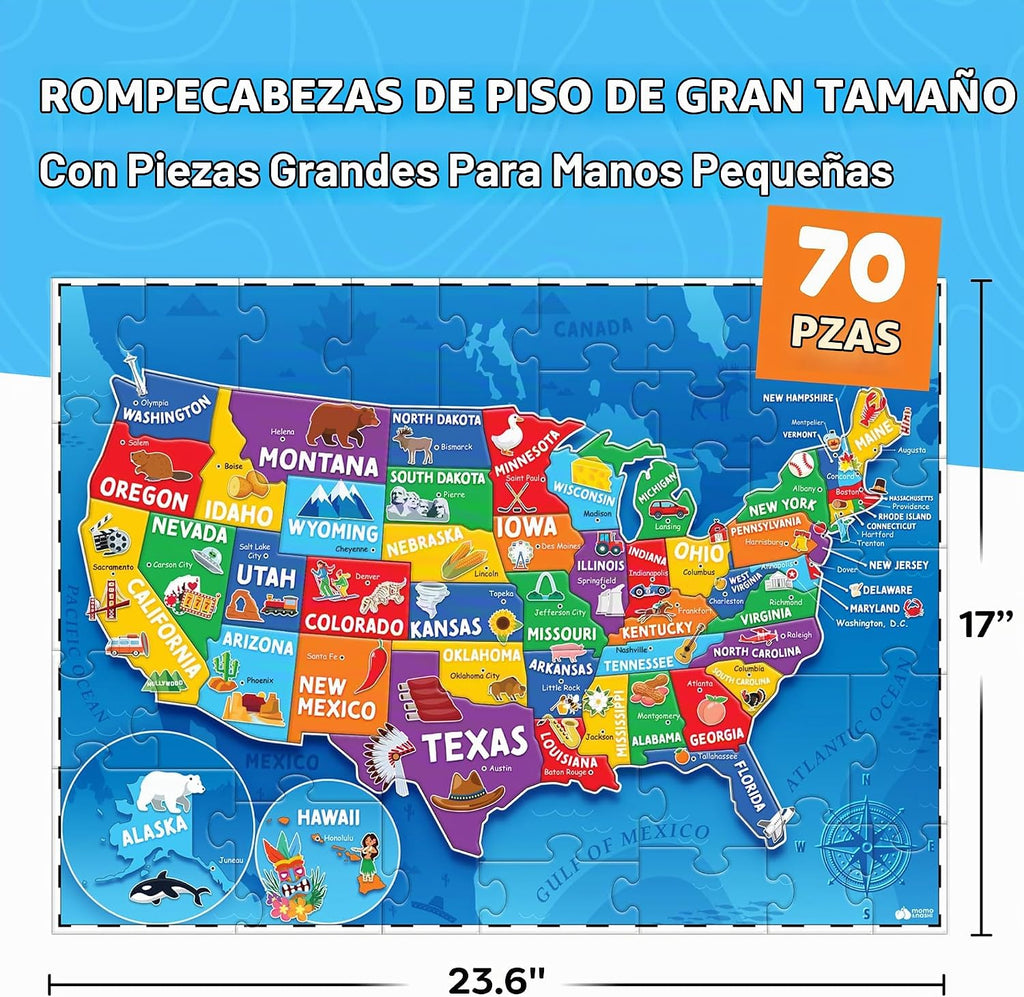 Rompecabezas de Estados Unidos para niños de 4 a 6 y 6 a 8 años