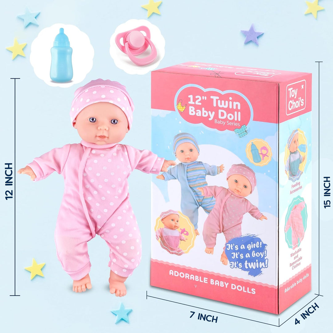 Toy Choi's Muñecas de bebé gemelas de 12 pulgadas, cuerpo suave...