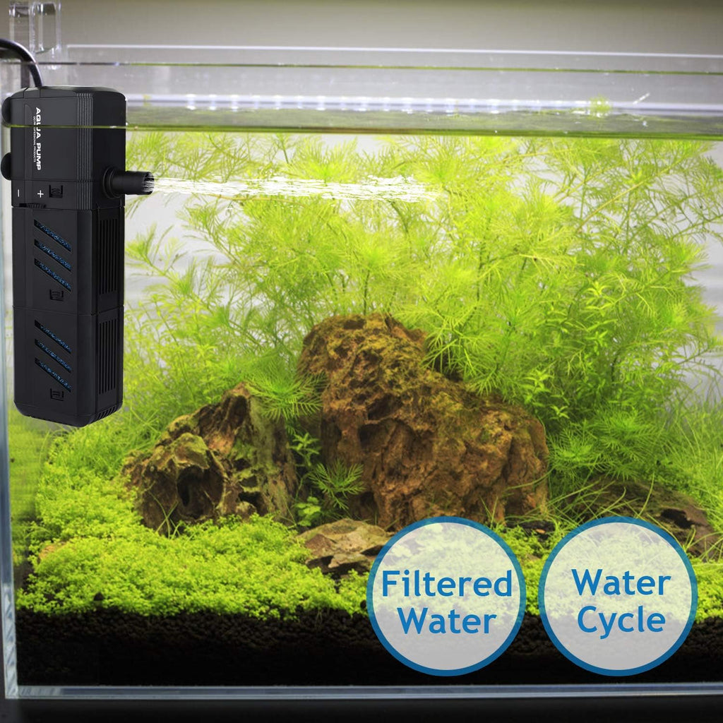 Filtro interno sumergible para acuario de 12 W, filtro ajustable para pecera con bomba de agua de 320 GPH para peceras de 50 a 150 galones