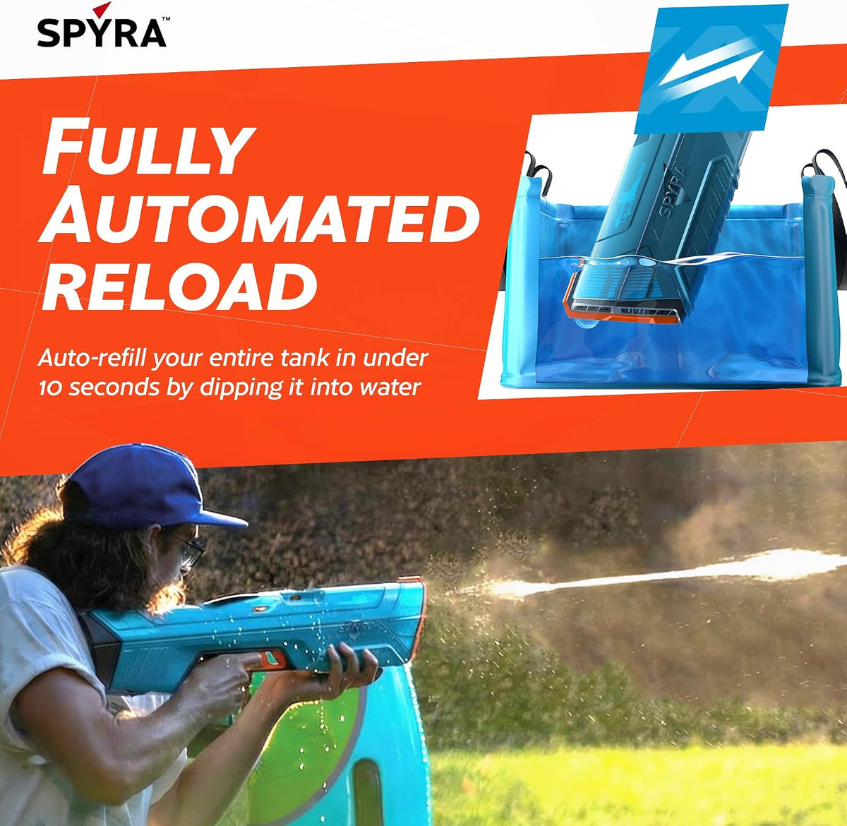 SPYRA SpyraFour - Pistola de agua eléctrica, con pilas, color azul