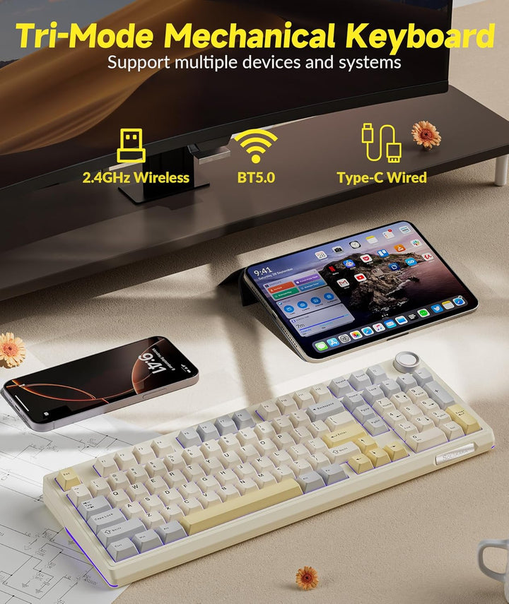 SOLAKAKA KI99 Pro - Teclado mecánico inalámbrico 96% para juegos, t...
