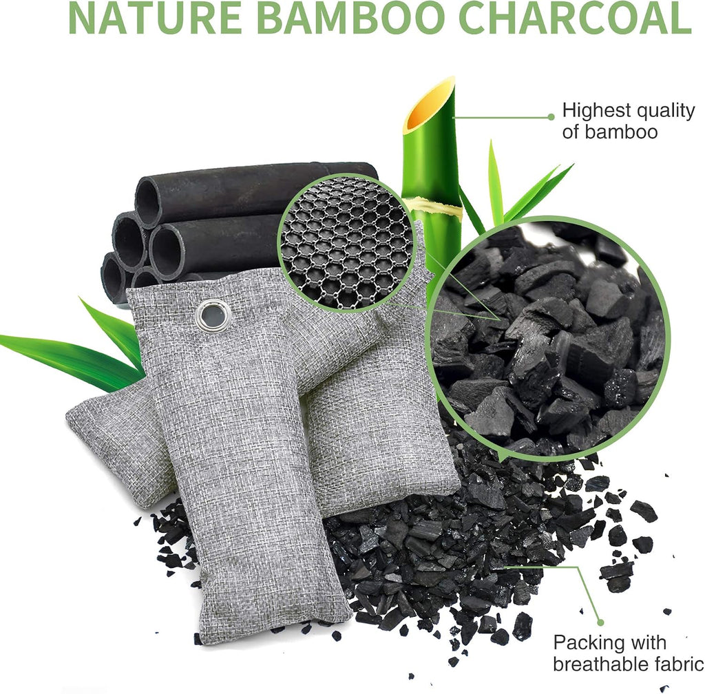 12 paquetes de bolsas purificadoras de aire de bambú, bolsas de carbón activado absorbentes de olores, absorbentes de humedad, ambientador de aire natural para auto, desodorante para zapatos