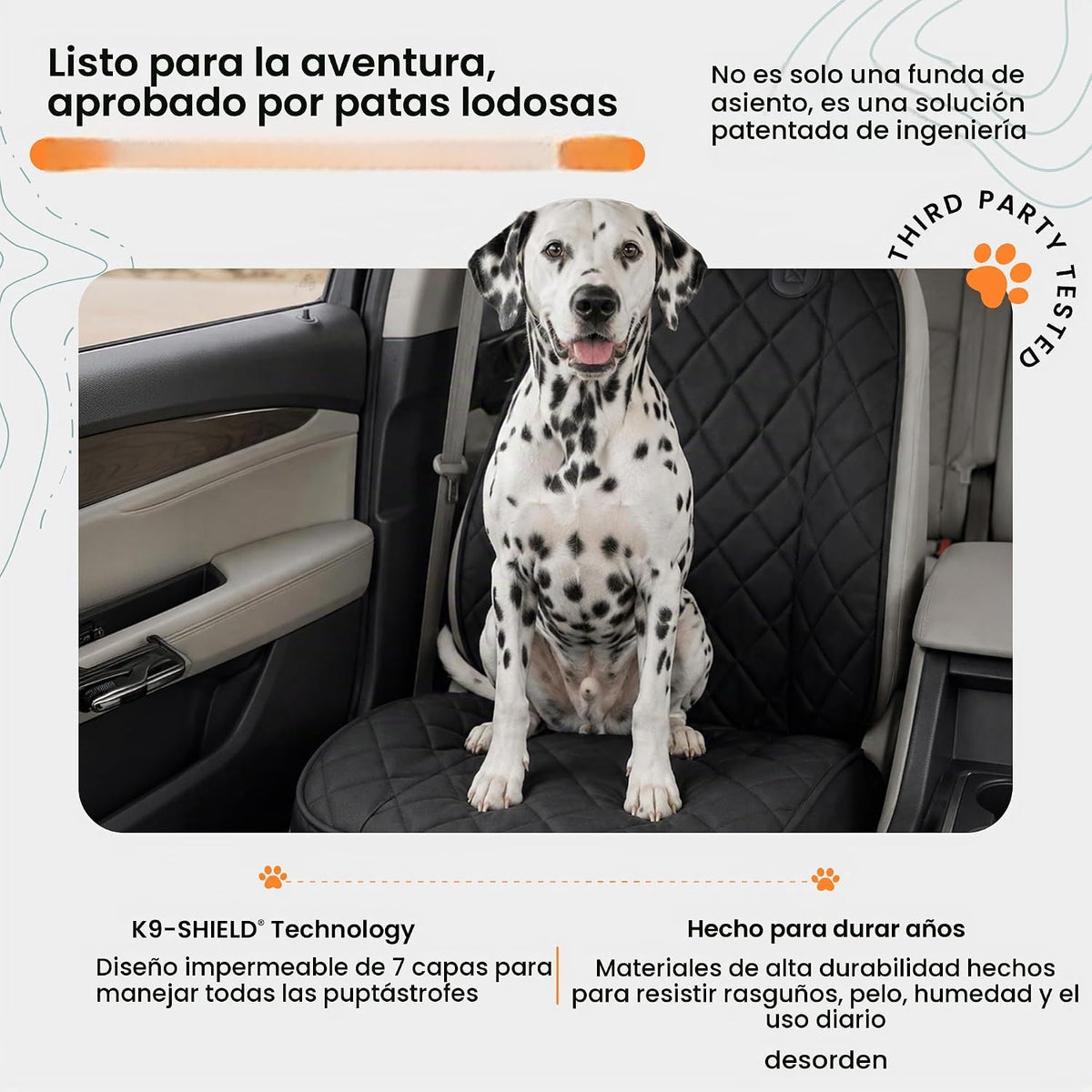 4Knines - Funda de asiento delantero resistente para perros, impermeable, color negro