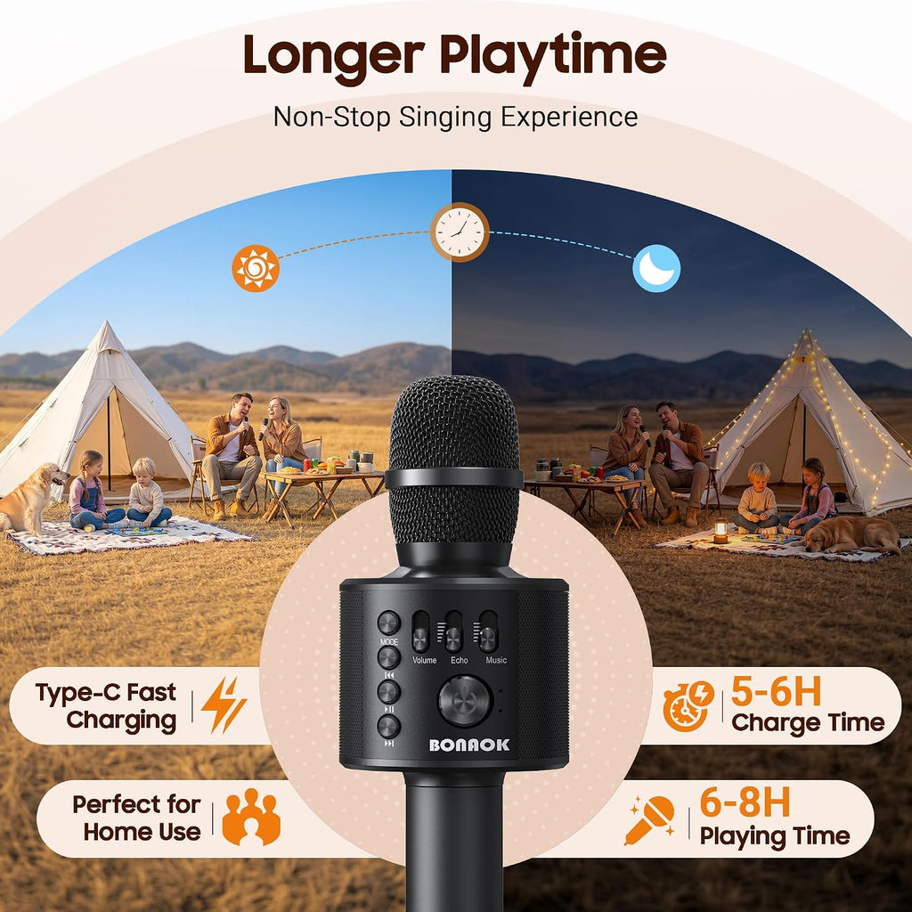 BONAOK - Micrófono inalámbrico Bluetooth de karaoke, 3 en 1; máquina altavoz con micrófono de karaoke portátil de mano para fiesta de cumpleaños o en casa, compatible con todos los teléfonos