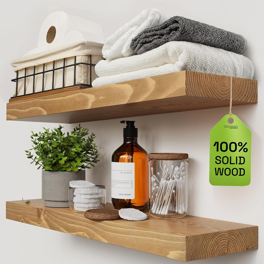 Estantes flotantes de madera natural para pared de 24 pulgadas