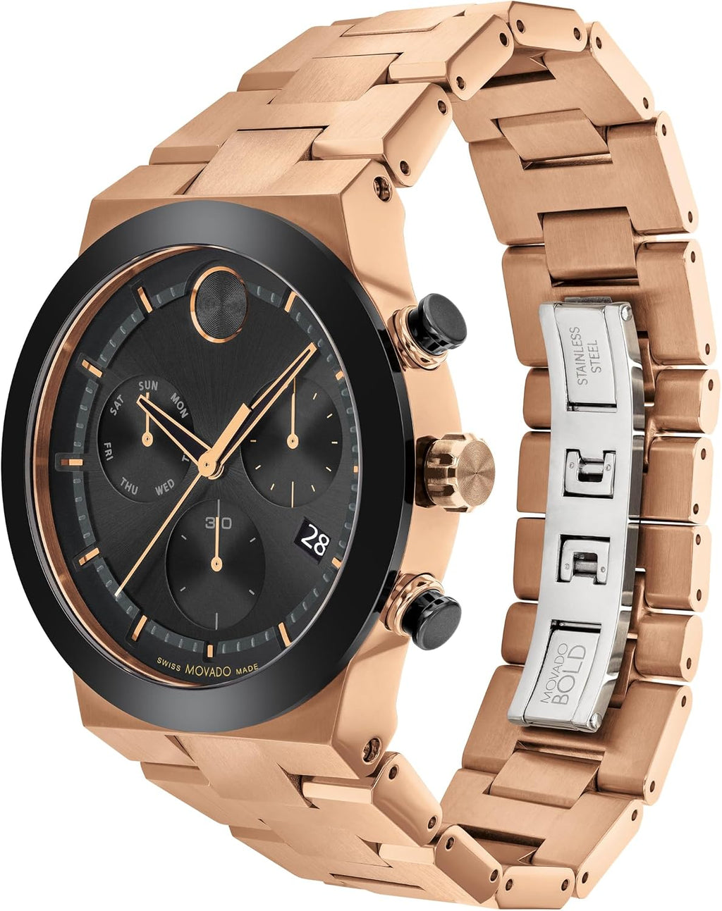 Movado Bold Fusion Reloj para Hombres - Movimiento Cuarzo Suizo Cronógrafo, Brazalete de Acero Inoxidable con Eslabones - Resistencia al Agua 5 ATM - Reloj de Lujo de Moda para Él - 44mm