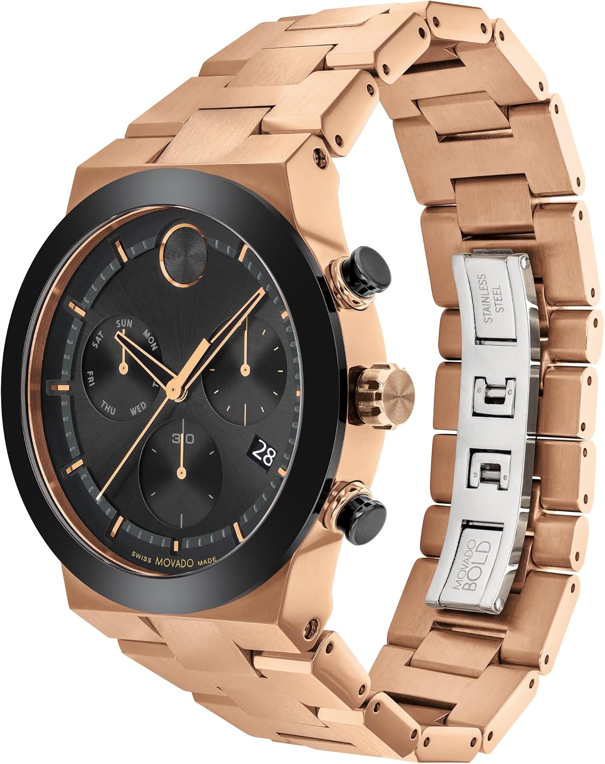 Movado Bold Fusion Reloj para Hombres - Movimiento Cuarzo Suizo Cronógrafo, Brazalete de Acero Inoxidable con Eslabones - Resistencia al Agua 5 ATM - Reloj de Lujo de Moda para Él - 44mm