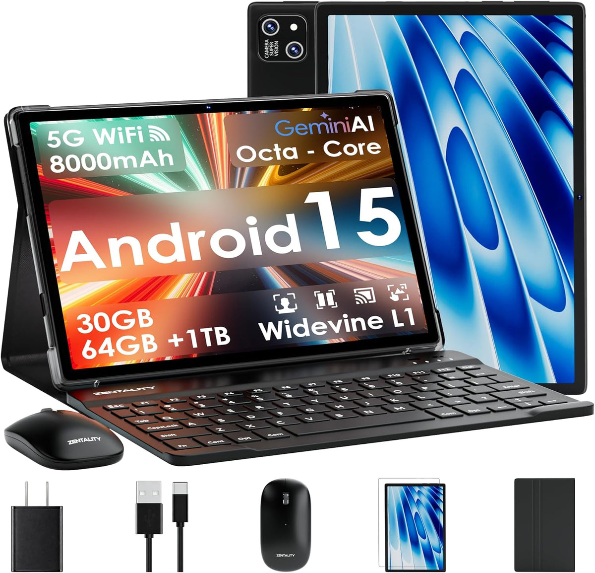 Tablet 2026 de 10 pulgadas Android 15 con teclado de 30 GB de RAM +...
