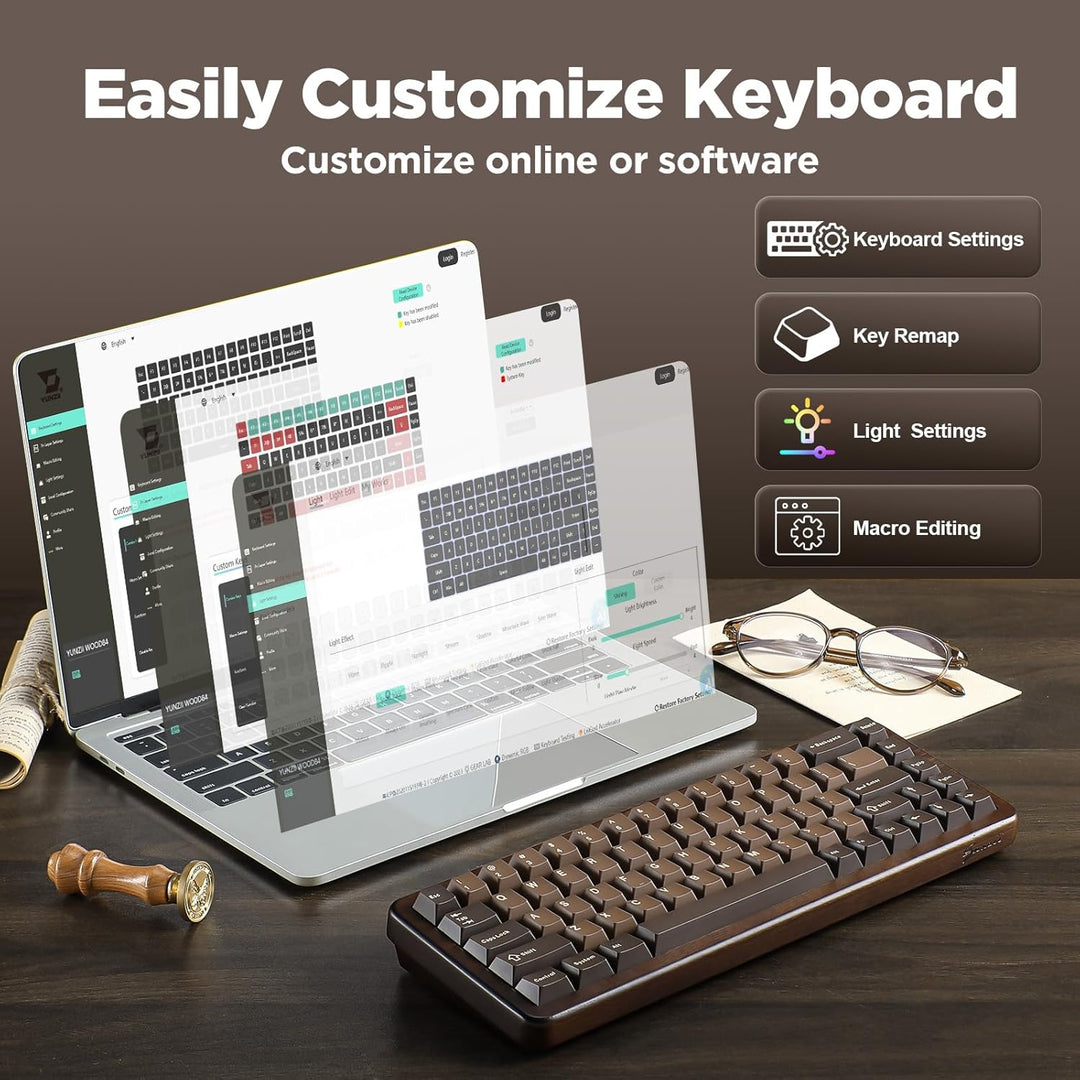 YUNZII WOOD68 Teclado mecánico inalámbrico, teclado de madera para...