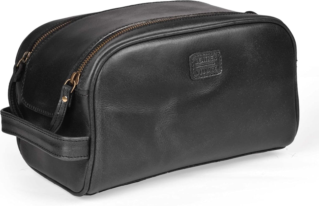 LEATHER VILLAGE - Neceser de cuero para hombre, kit de viaje Dopp Bolsa de afeitar