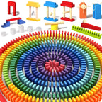 Migargle Juego de dominó de madera de 1200 piezas con 11 bloques de dominó adicionales y bolsa de almacenamiento, juego de carreras de dominó a granel para niños, juguete educativo con temática de dominó