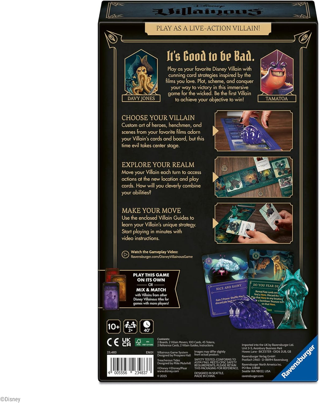 Ravensburger Disney Villainous - Juego de mesa de estrategia Treacherous Tides - Juega como Davy Jones o Tamatoa - independiente o expande con otros juegos villanos - Línea galardonada - A partir de 10 años