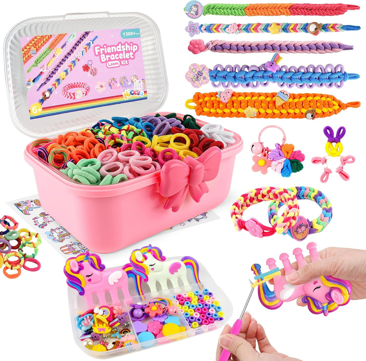 Kit de fabricación de pulseras para niñas de 8 a 12 años, más de 1200 pulseras de la amistad, kit de telar para niños, juguetes de bricolaje, artes y manualidades para niños con 2 herramientas de