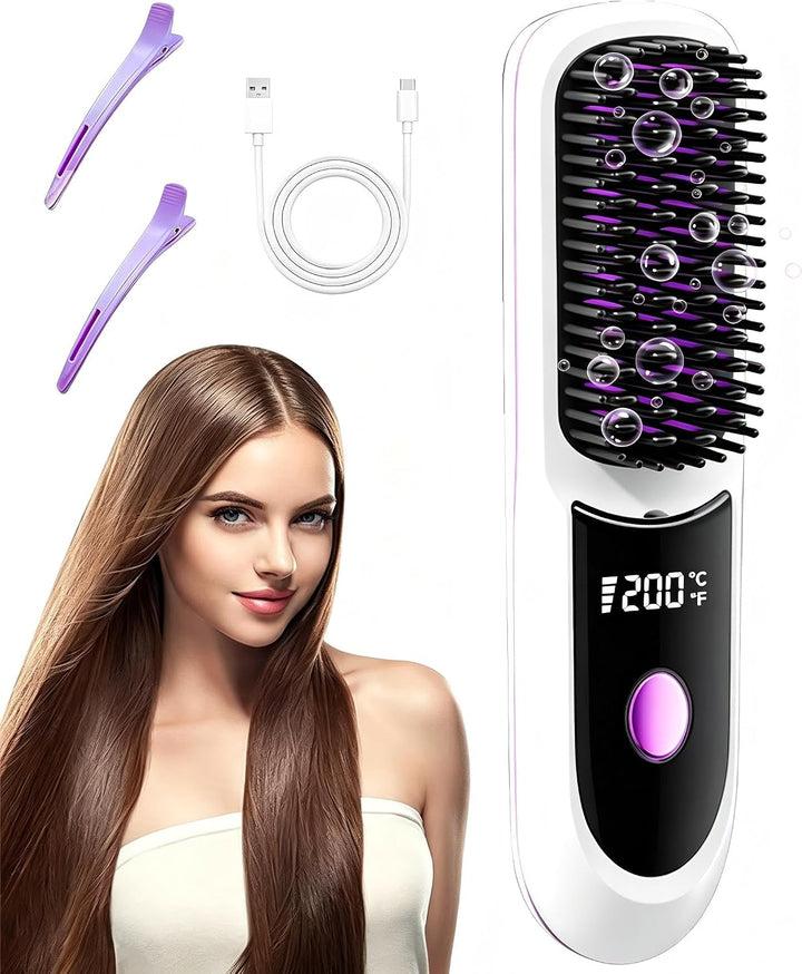 Go Brush Pro - Alisador de pelo, peine iónico inalámbrico con bater...