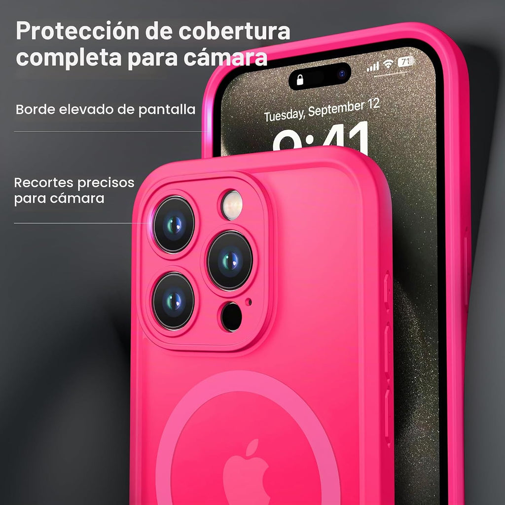 ImpactStrong Protector Magnético Diseñado para Funda iPhone 15 Pro Max [Protección de Cámara] [Prueba de Caídas de Grado Militar] [Compatible con MagSafe] Funda de Teléfono Delgada Translúcida Mate