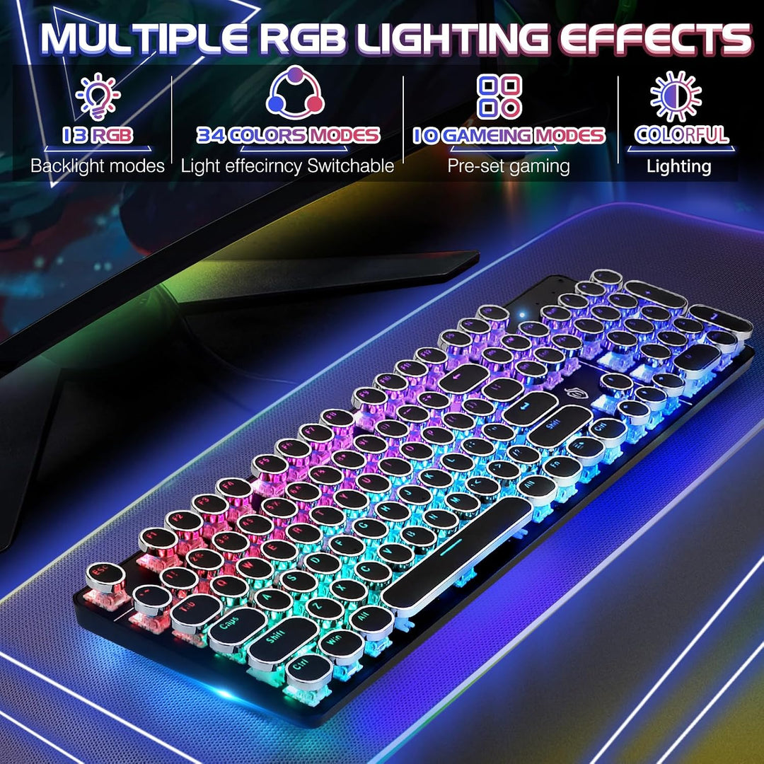 YSCP Teclado mecánico para juegos estilo máquina de escribir, retro...