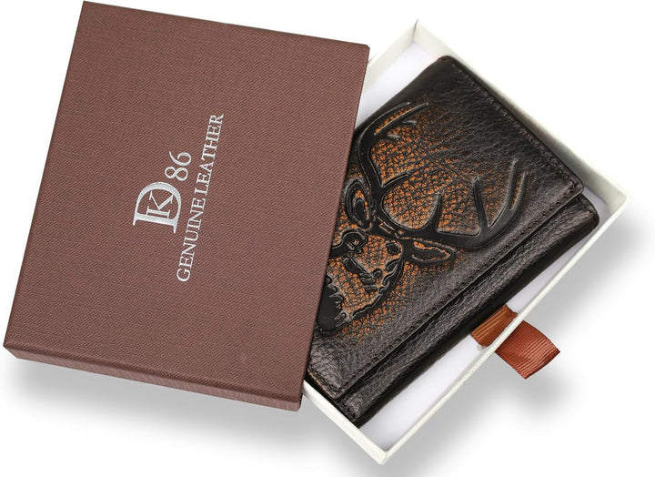 Carteras trifold DK86 para hombre de cuero genuino con bloqueo RFID...