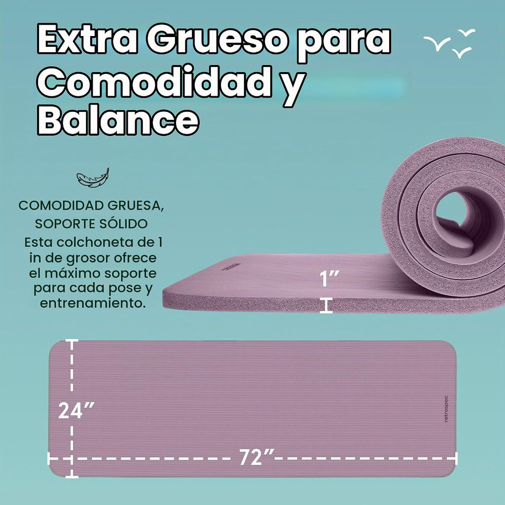 Retrospec Solana - Tapete de yoga de 1 pulgada de grosor con correa de nailon, unisex, antideslizante, para yoga, pilates, estiramiento, ejercicios en el suelo y entrenamiento físico