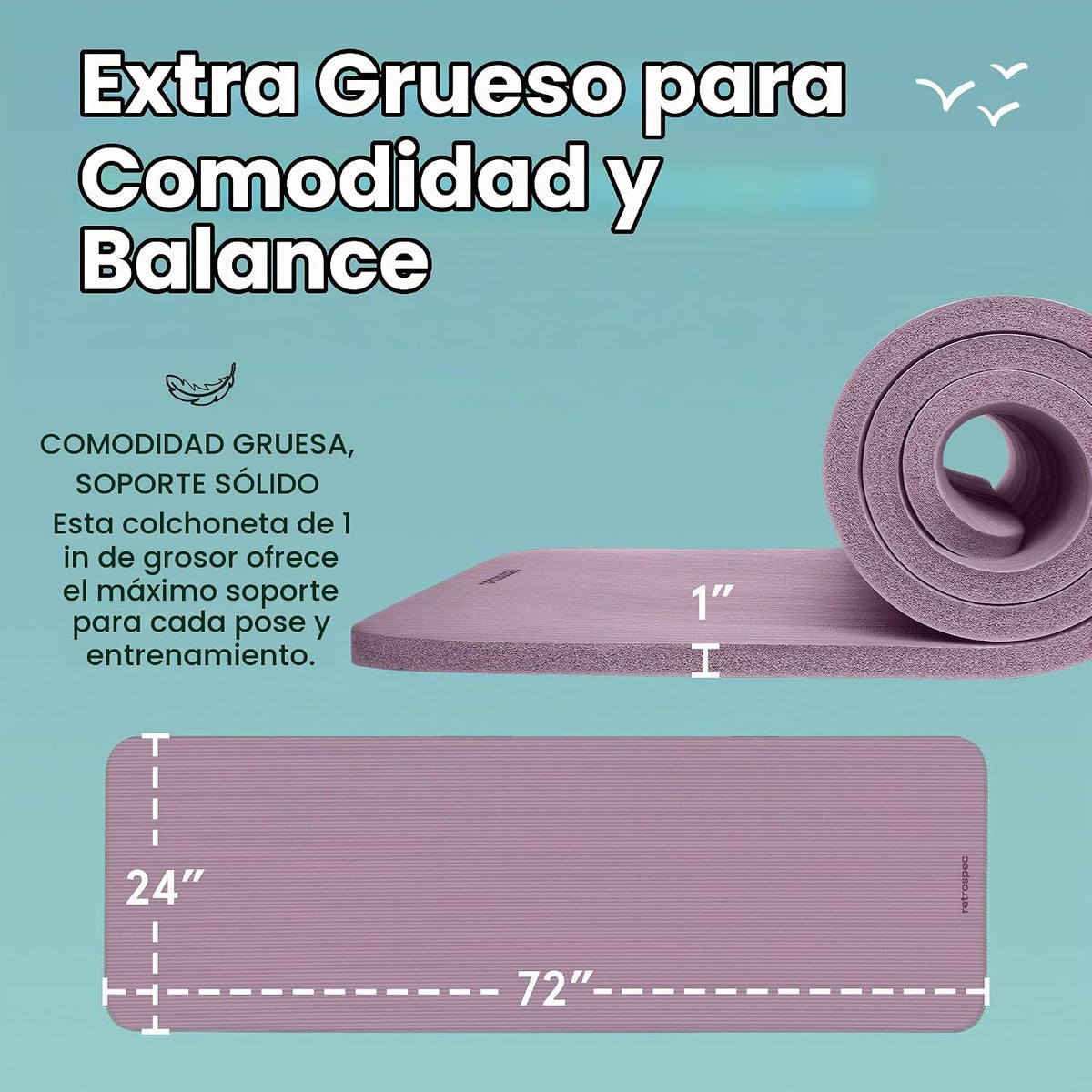 Retrospec Solana - Tapete de yoga de 1 pulgada de grosor con correa de nailon, unisex, antideslizante, para yoga, pilates, estiramiento, ejercicios en el suelo y entrenamiento físico