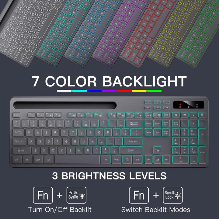 Soueto Teclado inalámbrico con retroiluminación RGB de 7 colores, t...