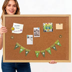 Tablón de anuncios de corcho, 24 x 36 pulgadas con marco de acabado de madera de roble, para pared, oficina, hogar y escuela