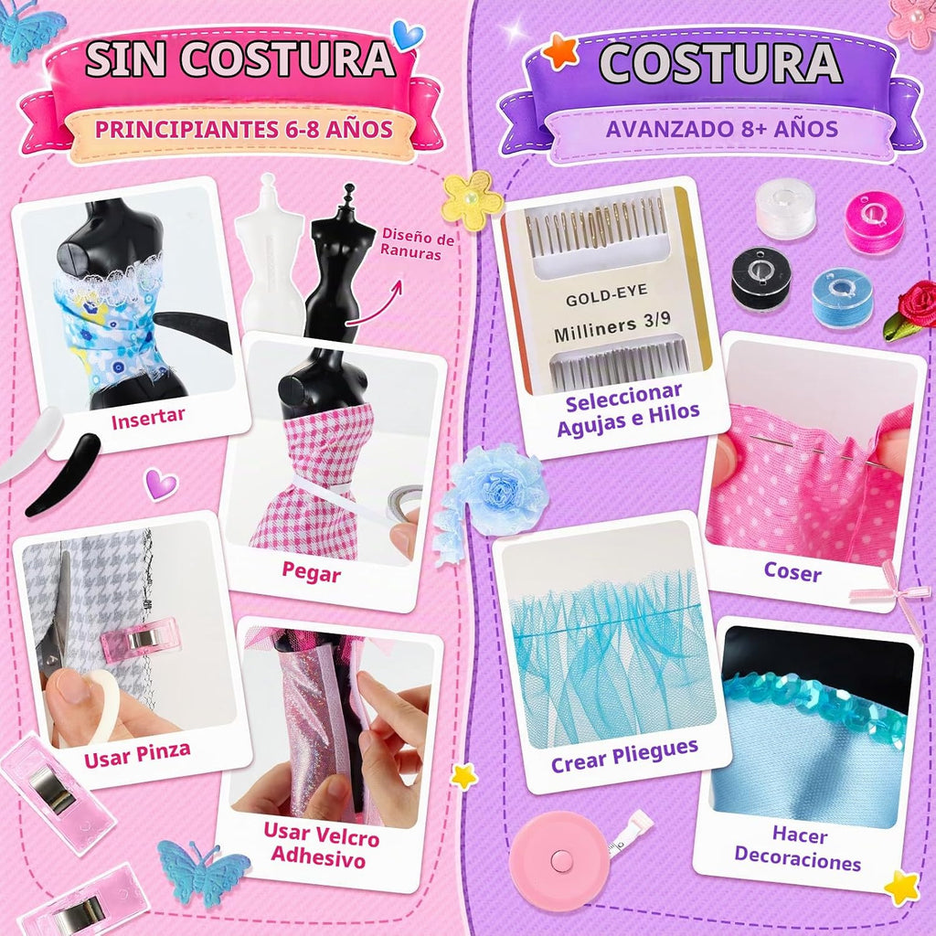 Más de 1200 kits de diseño de moda para niñas con 8 maniquíes y tutorial