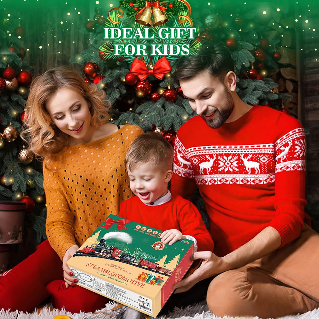 Juego de Tren BainGesk, Juego de Tren de Navidad con Vapor, Luz y Sonidos, Juguete de Tren Eléctrico para Niños y Niñas, Juego de Tren de Navidad para Debajo del Árbol, Regalos para Niños de 3, 4, 5