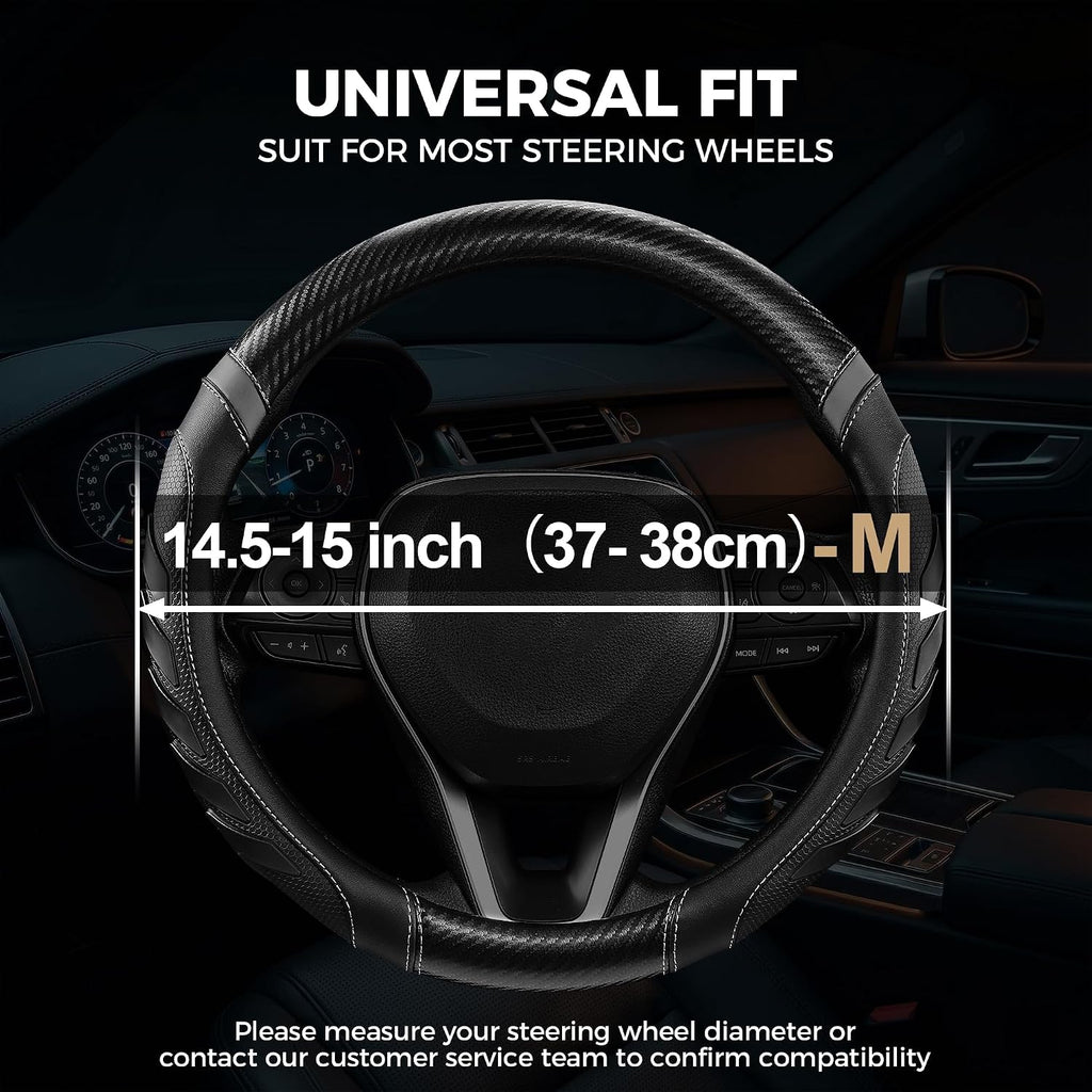 West Llama Funda para volante de piel de fibra de carbono con agarre antideslizante, diseño texturizado 3D, funda para volante de automóvil de 14.5 a 15 pulgadas, accesorio interior duradero (tamaño