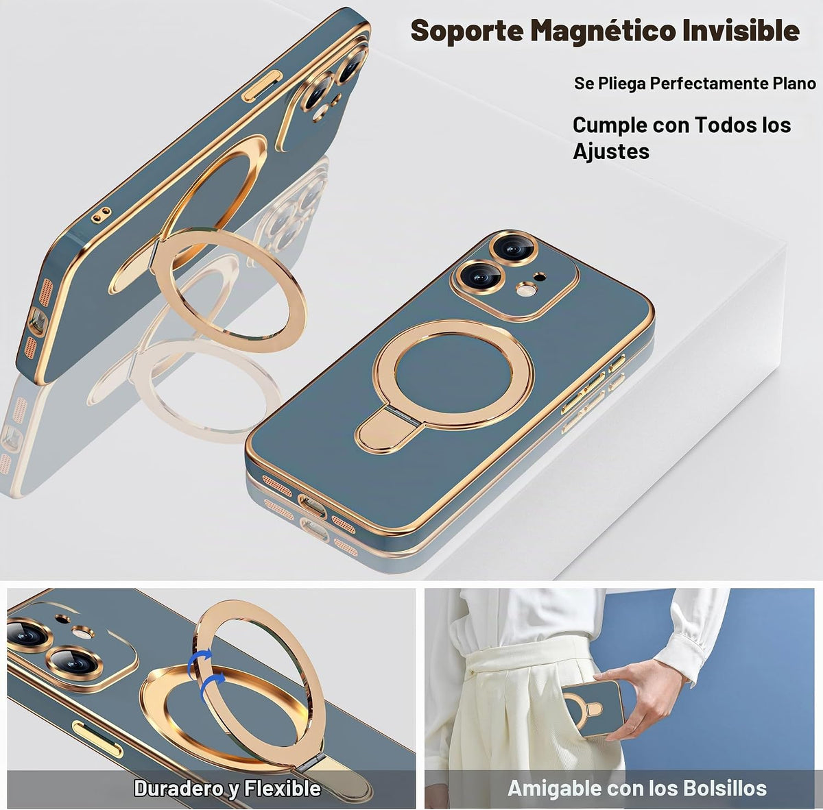 Funda de teléfono chapado para iPhone 12 con soporte de 6.1