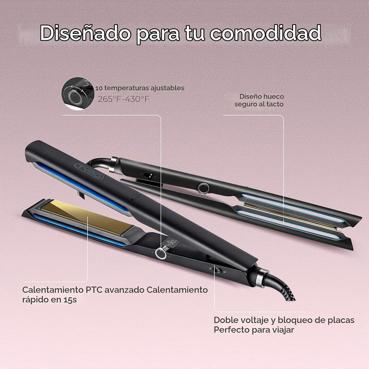 TYMO Plancha plana 2.0 - Plancha de pelo de cerámica de 1 pulgada d...