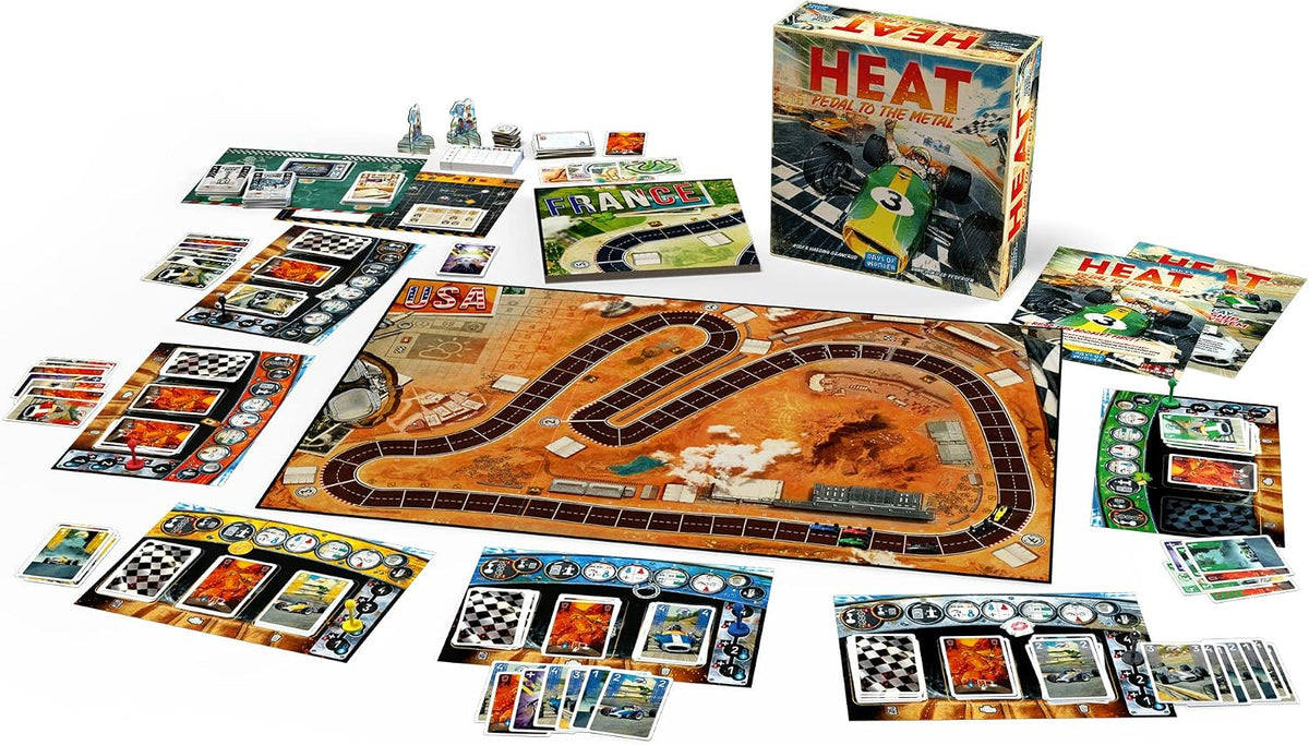 Asmodee HEAT: Pedal to the Metal - Juego de mesa intenso de carreras de autos y estrategia, divertido juego familiar para niños y adultos, a partir de 10 a 4 jugadores, 60 minutos de tiempo de juego