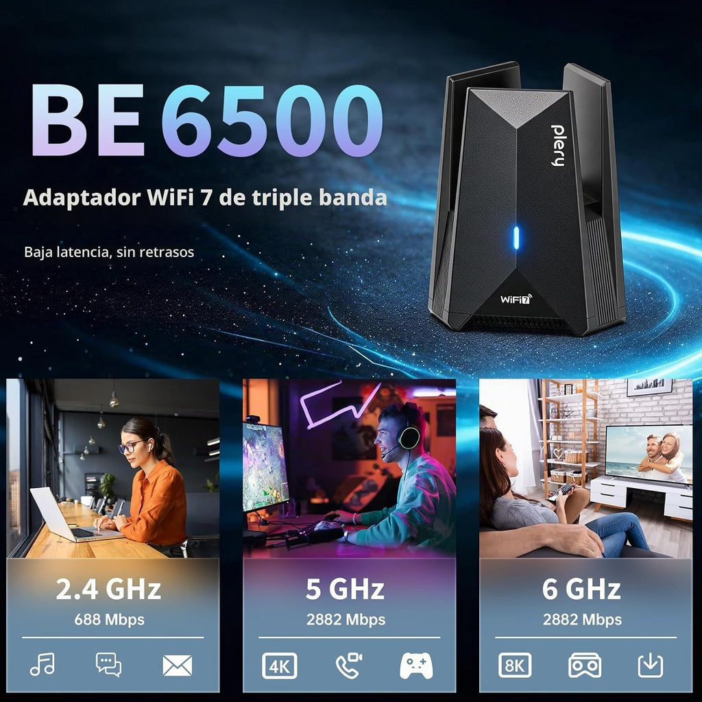 Adaptador USB WiFi 7 para PC de escritorio, BE6500 Tri-Band (2.4G/5G)