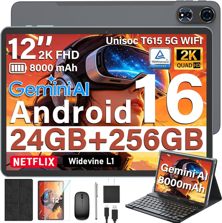 2026 Tableta Android 16 de 12 pulgadas con teclado, expansión de 24...