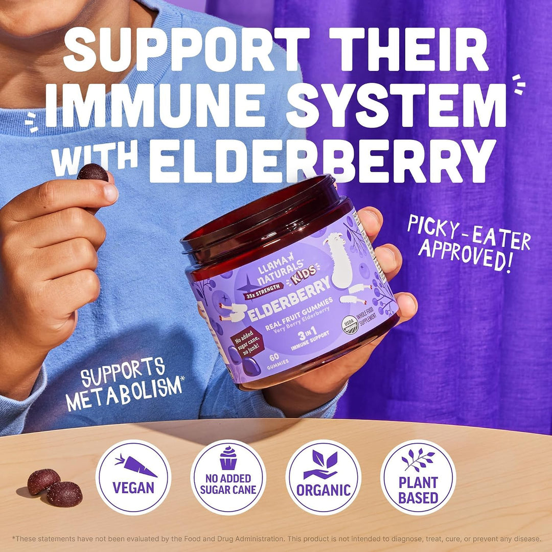 Llama Naturals Gomitas de saúco para niños, veganas, suplemento org...