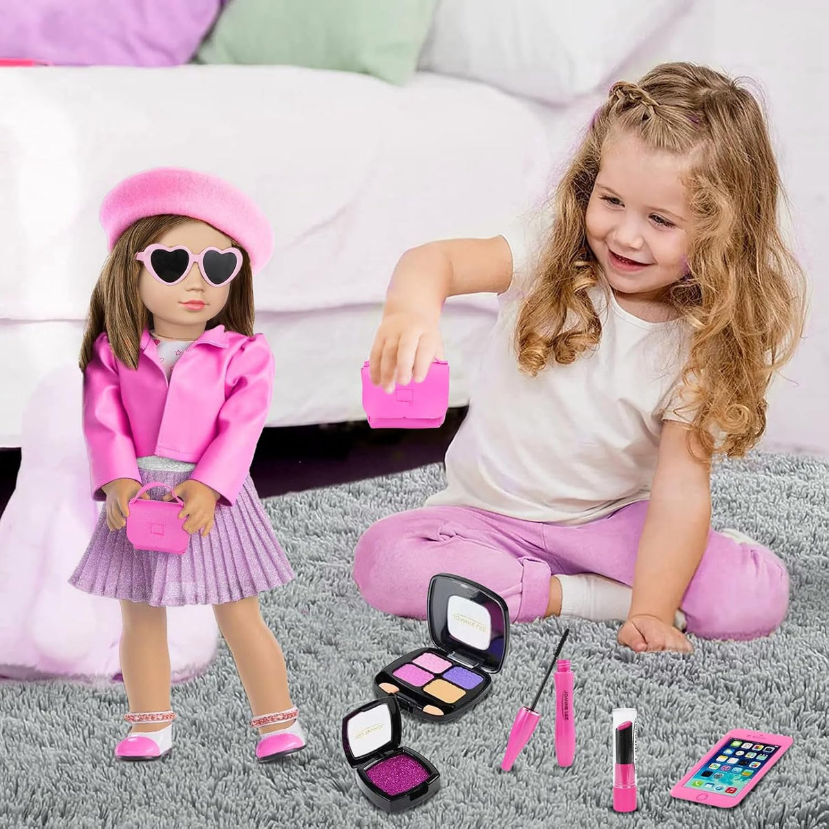 Juego de accesorios y ropa de maquillaje para muñecas